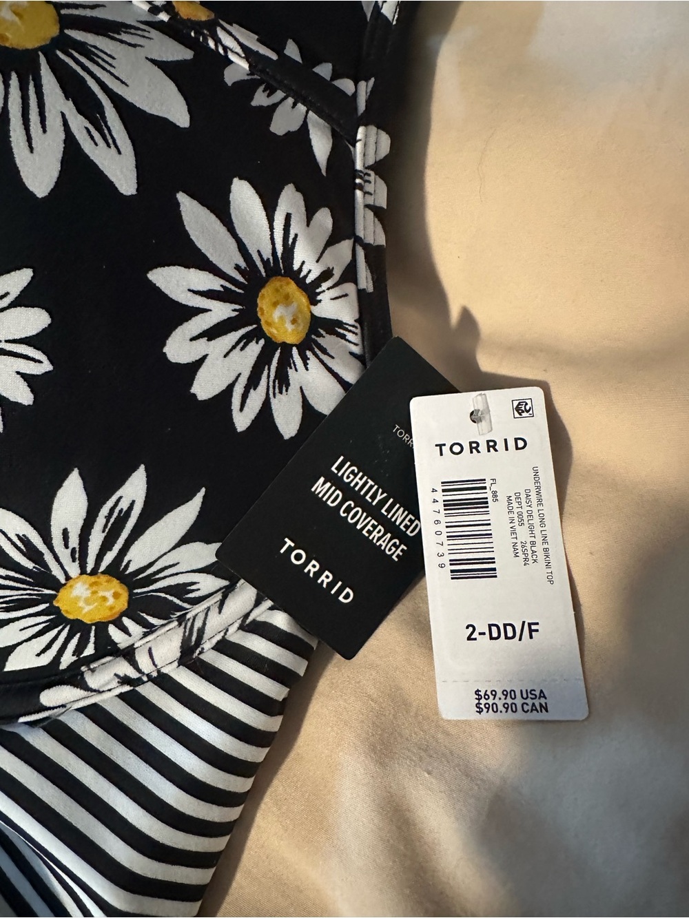NWT TORRID High-Waist Daisy Print Top and Bottom SwimSet - Black/White/Yellow - Picture 6 of 7